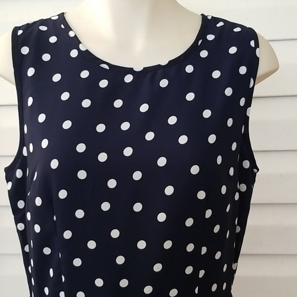 Maison Jules NavyWhite Polka Dot Dress L - Picture 2 of 5
